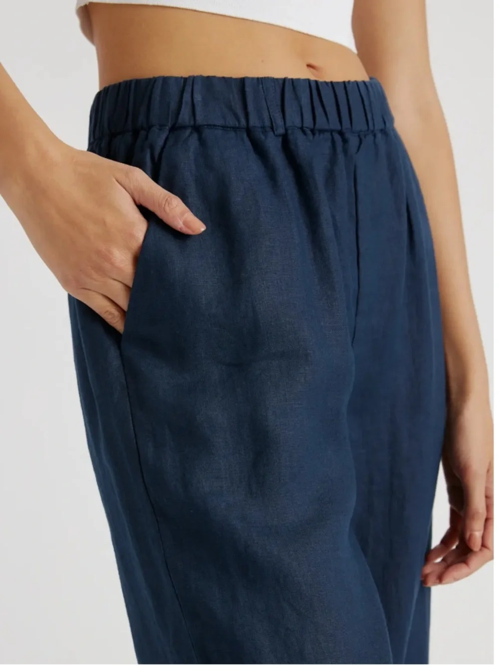 Quince 100% European Linen Pants with Pockets Relaxed Fit size M Deep Navy